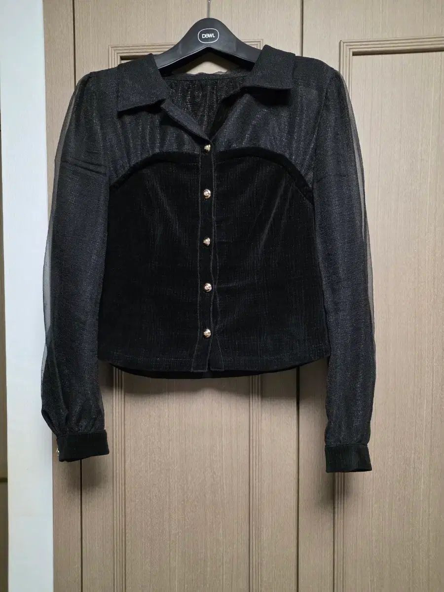 マイン ブラック シースルー ツアーベルベット 長袖 ブラウス