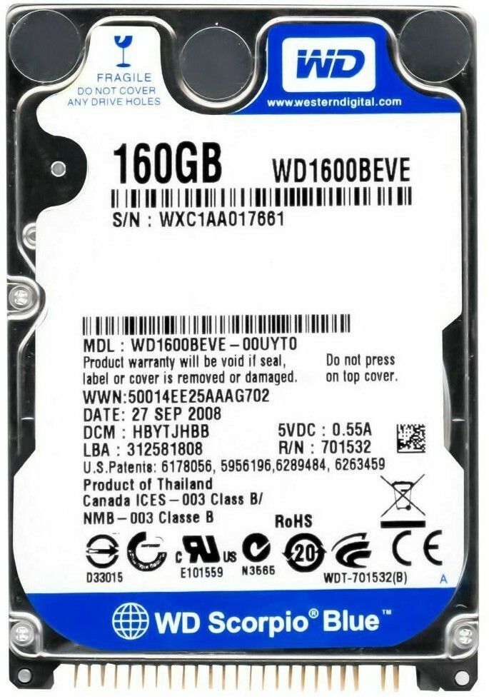 【3年保証】Hard Drive WD Blue Scorpio WD1600BEVE 160GB 5400RPM 8MB PATA / ATA/ I