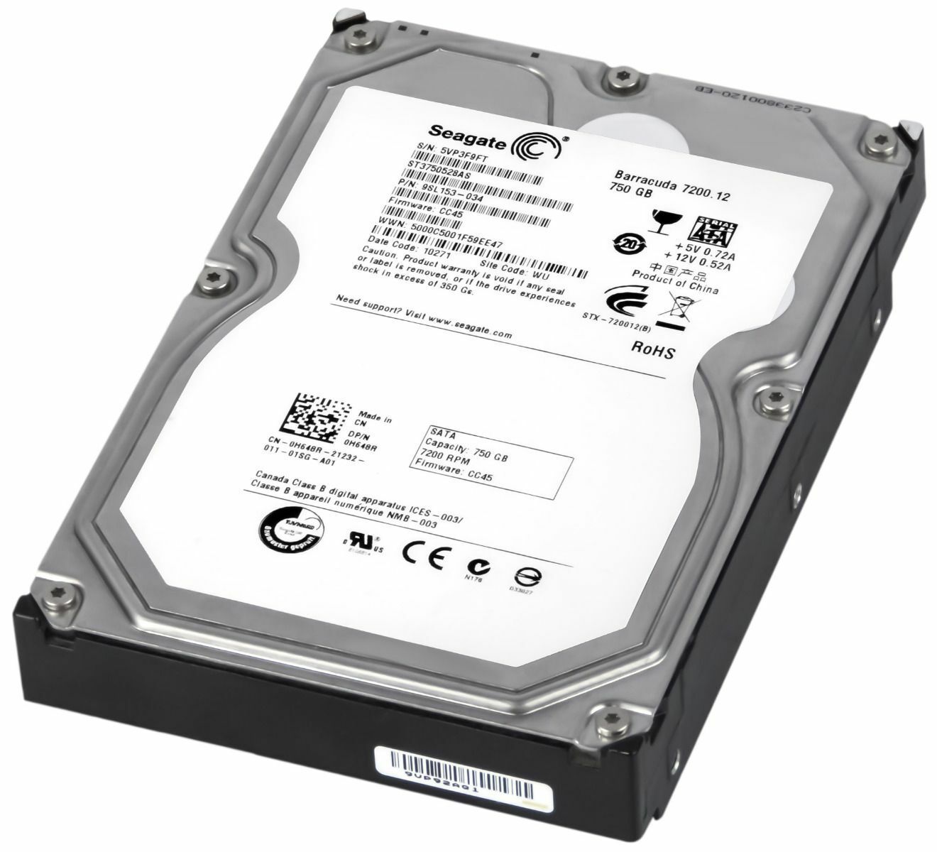 【3年保証】Dell Hard Drive 0H648R ST3750528AS 750GB 7.2K 32MB SATA II 3.5