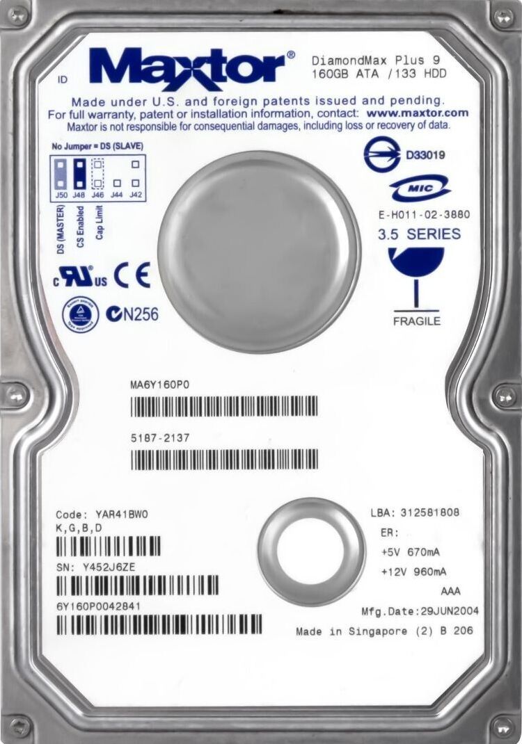 3年保証 Hard Drive Maxtor Diamondmax Pl 9 6 Y 160 P 0 GB 7200 RPM 8 MB ATA 3.5 I