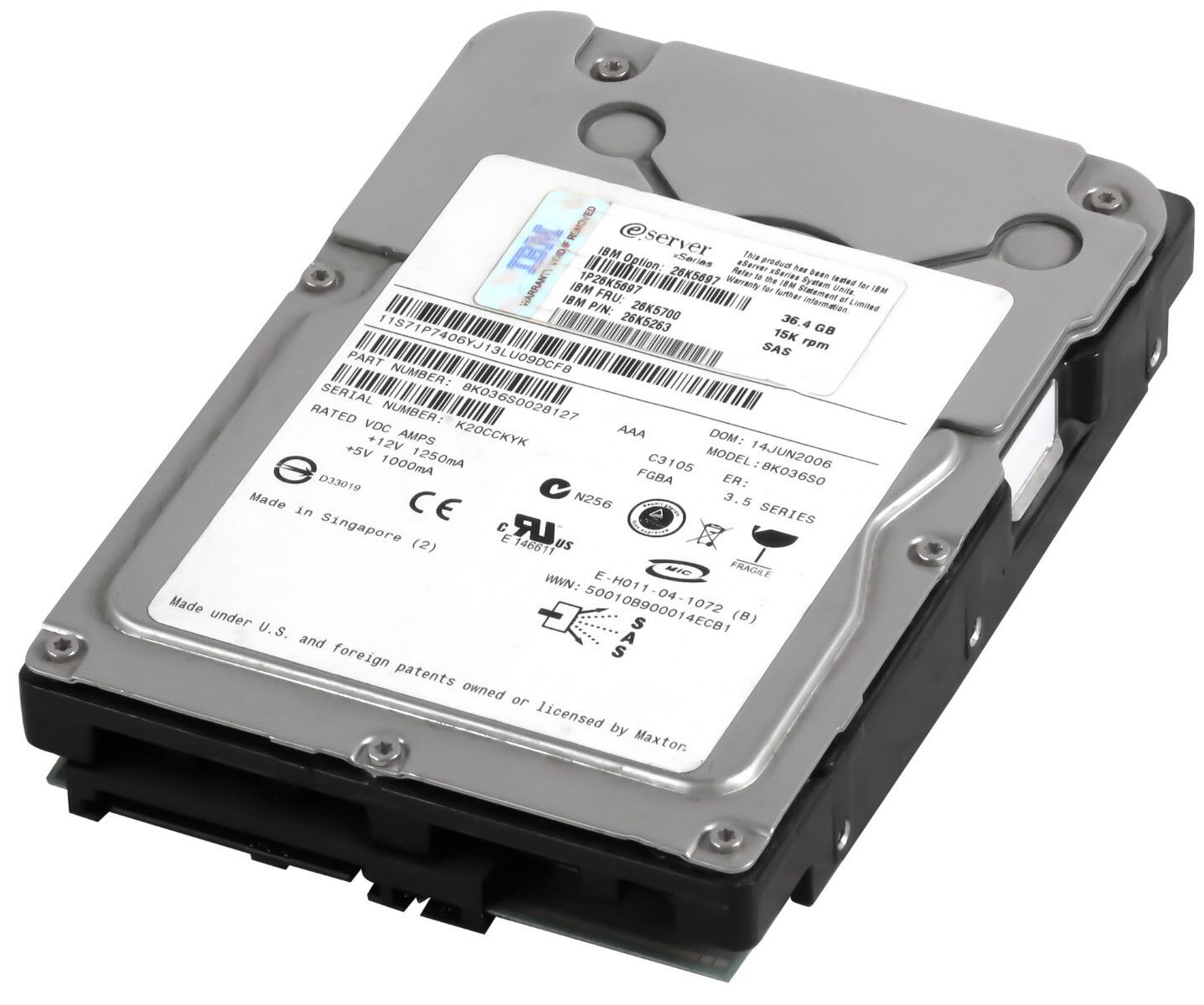 3年保証 Hard Drive IBM 26 K 5700 5263 8 036 S 0 36.4 GB 15 16 MB SAS-1 3.5