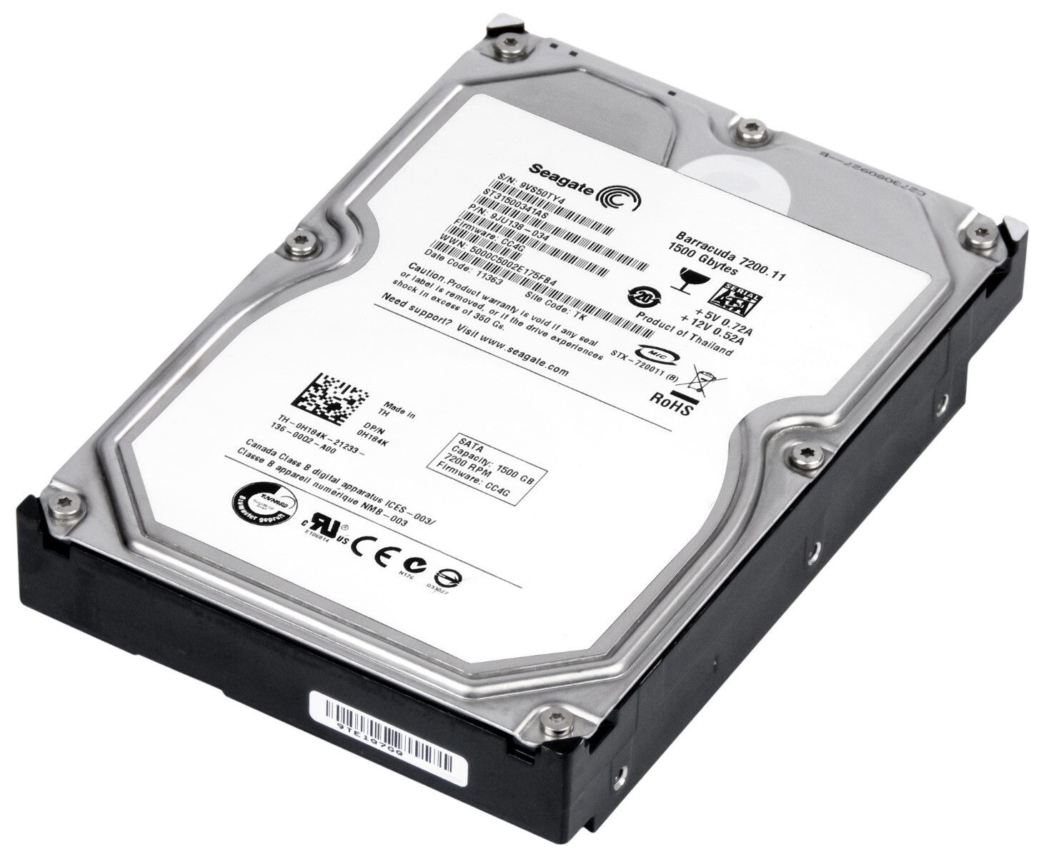 3年保証 Dell 0 H 184 K 1500 GB 7200 RPM Barracuda 7200.11