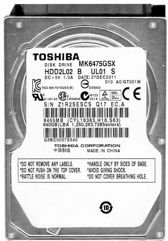 3年保証 Hard Drive Toshiba 640 GB 5400 RPM 3 Gbps 8 MB Cache SATA II 2