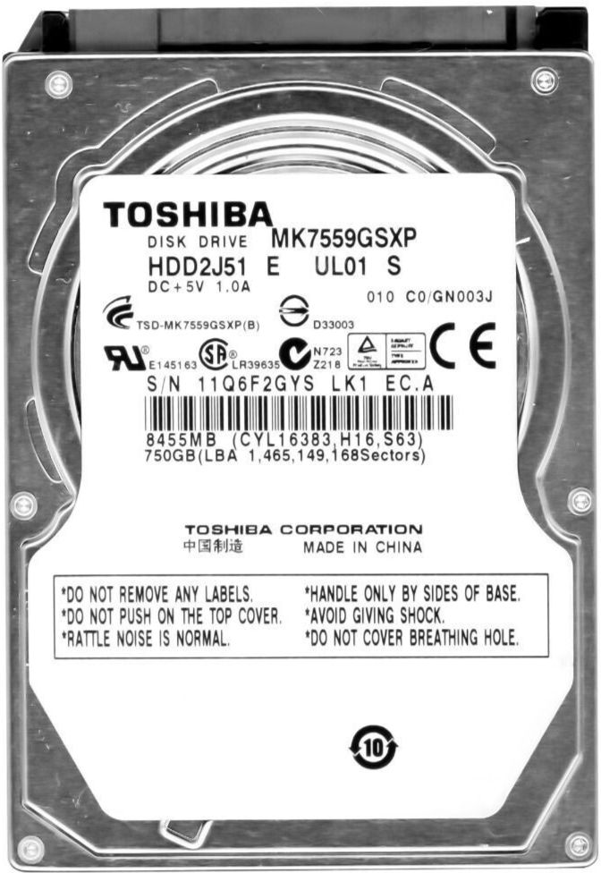3年保証 Hard Drive Toshiba 750 GB SATA II 5400 RPM 8 MB Cache 3 Gbps 2