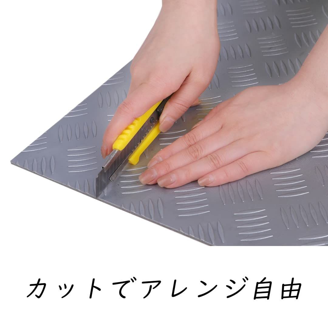 ISL チェッカープレートタイル PVC製縞鋼板 スチール ライトグレー セット 45 7 cm 3 mm厚 フロアタイル ガレージ DIY DIYフラワーベース フロアタイル 