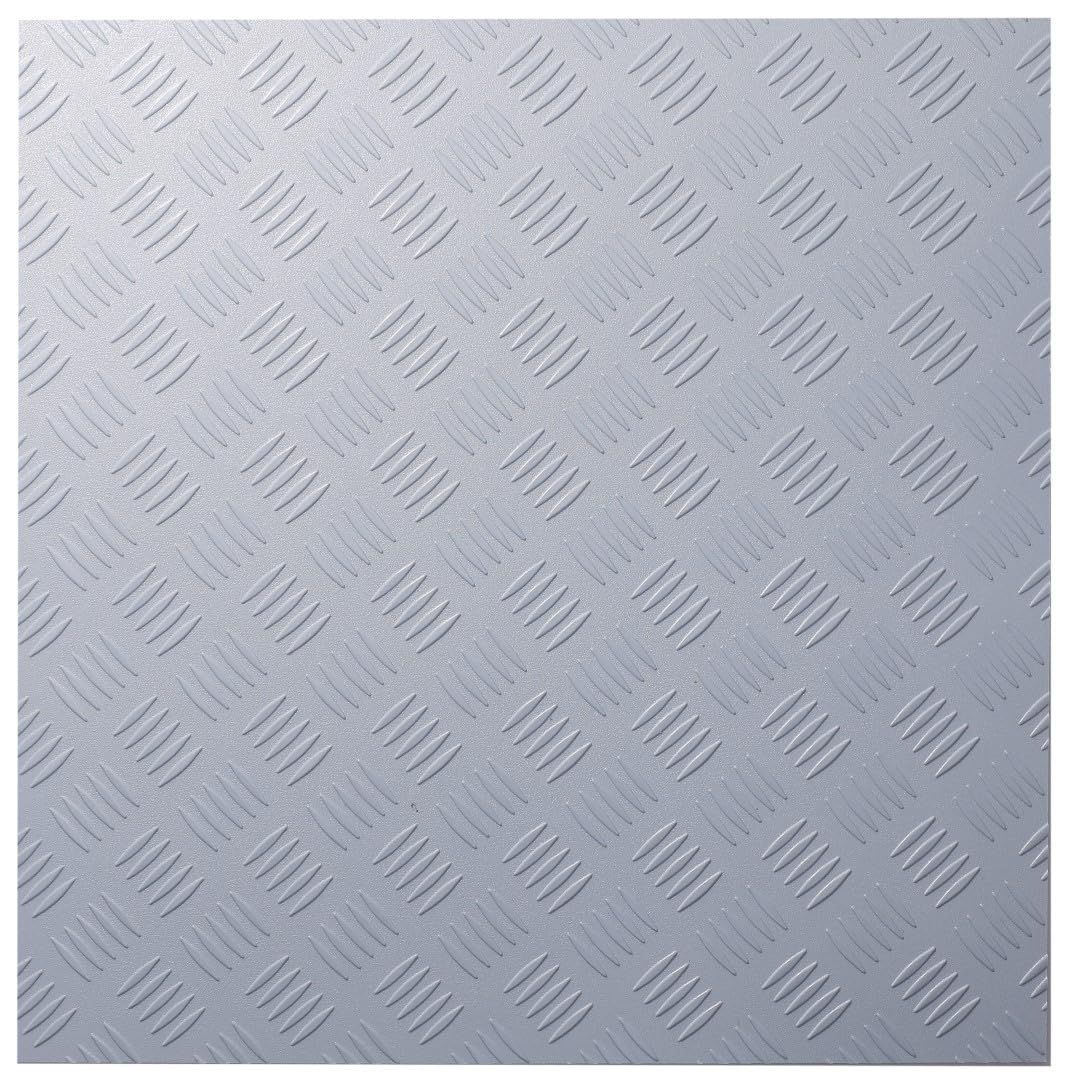 ISL チェッカープレートタイル PVC製縞鋼板 スチール ライトグレー セット 45. .7 cm 3 mm厚 フロアタイル ガレージ DIY