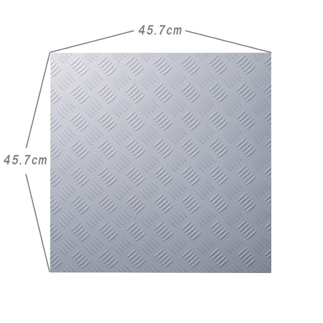 ISL チェッカープレートタイル PVC製縞鋼板 スチール ライトグレー セット 45. .7 cm 3 mm厚 フロアタイル ガレージ DIY
