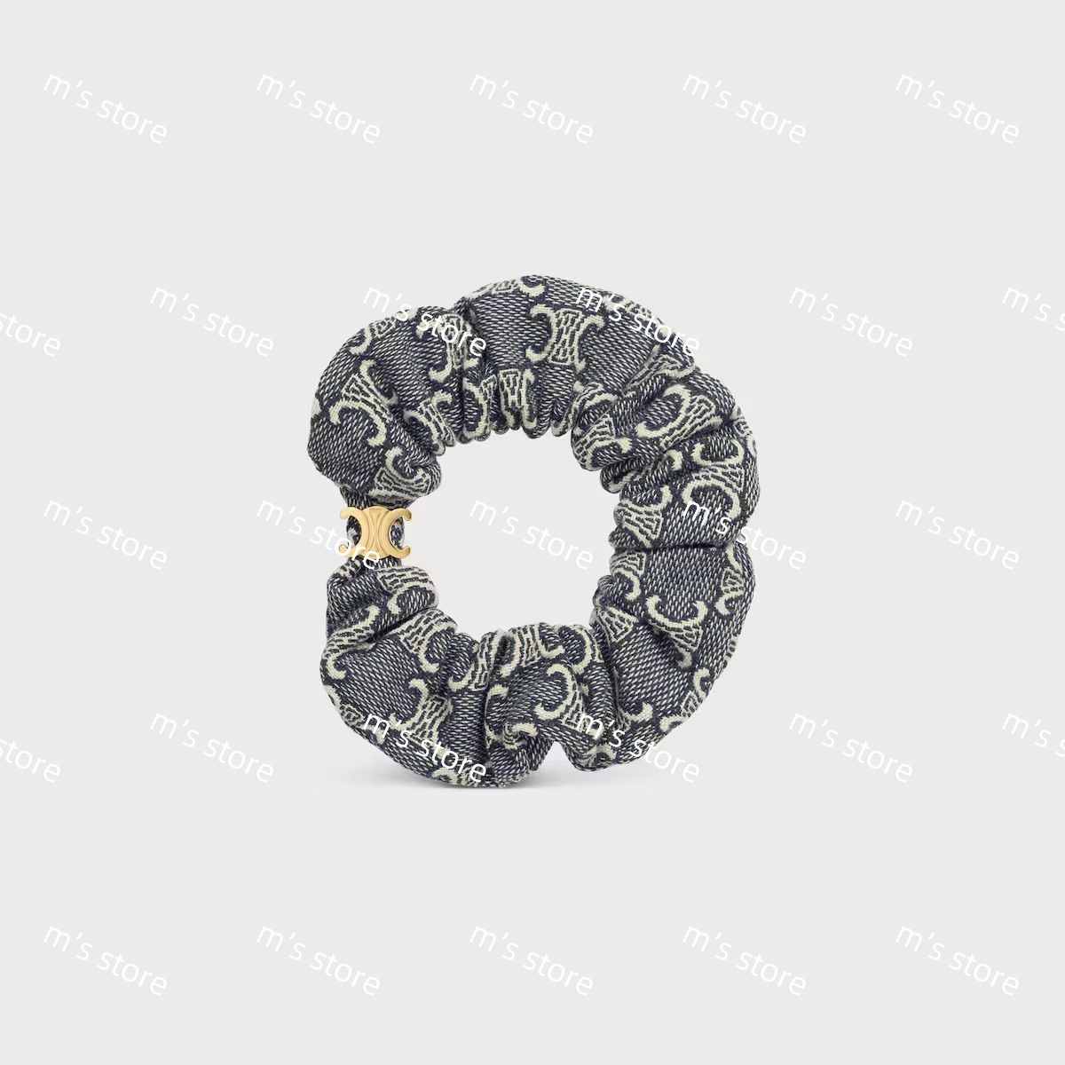 CELINE セリーヌ ジャカード トリオンフ シュシュ ネイビー エクリュ ゴールド