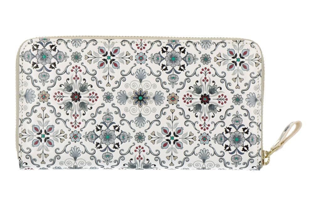 浅草文庫 長財布 オリエント 柄 ラウンド ファスナー 革 友禅染 江戸小紋 ブラック