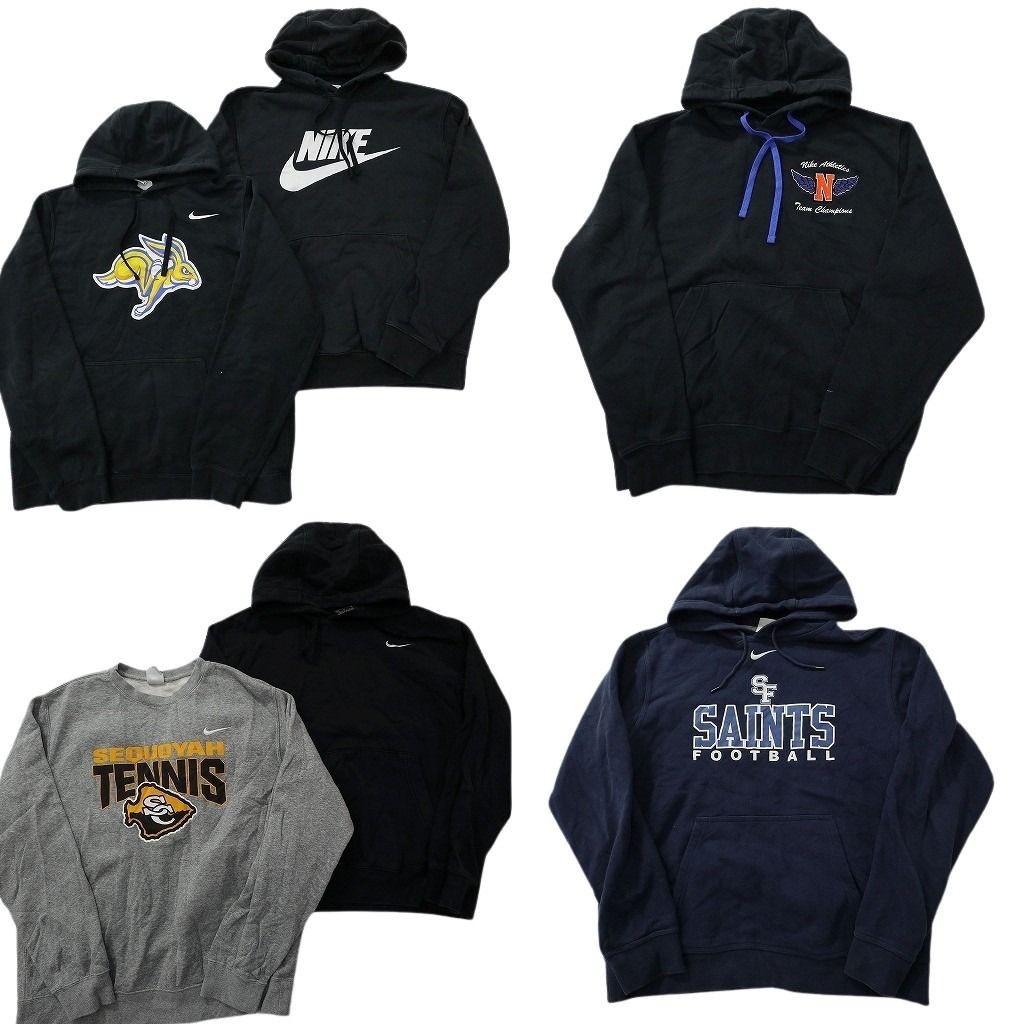 古着卸 ナイキ NIKE スウェット セット メンズ M カレッジ風 フーディー クルーネック ワンポイント 古着 ND 0496