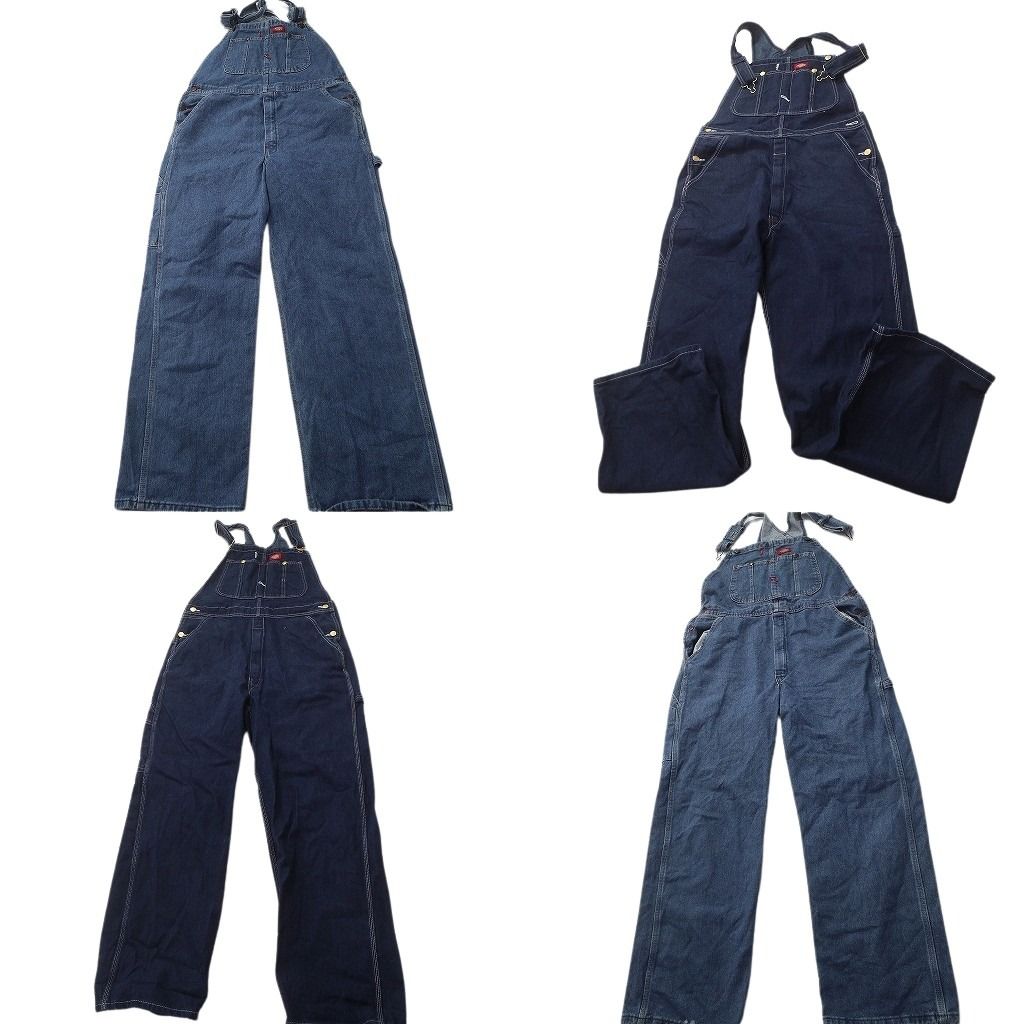 古着卸 ディッキーズ デニム オーバーオール セット メンズ 32 濃紺 インディゴブルー 古着 ND 0762