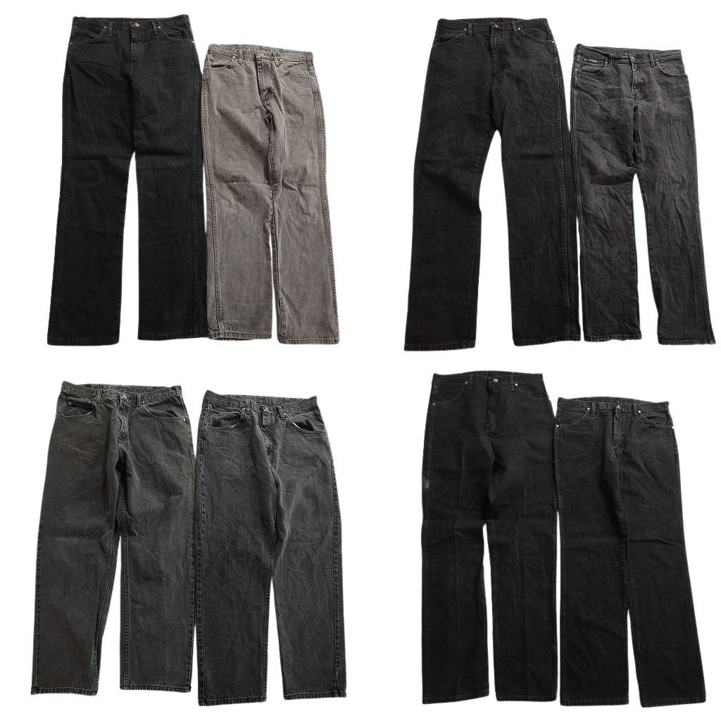 古着卸 Wrangler ラングラー ブラックデニム パンツ セット メンズ 34 アメカジ 革パッチ フェード 古着 ND 0682