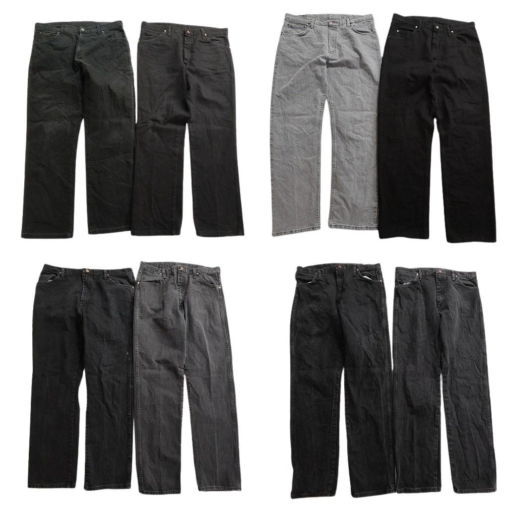 古着卸 Wrangler ラングラー ブラックデニム パンツ セット メンズ 36 革パッチ フェード アメカジ 古着 ND 0681