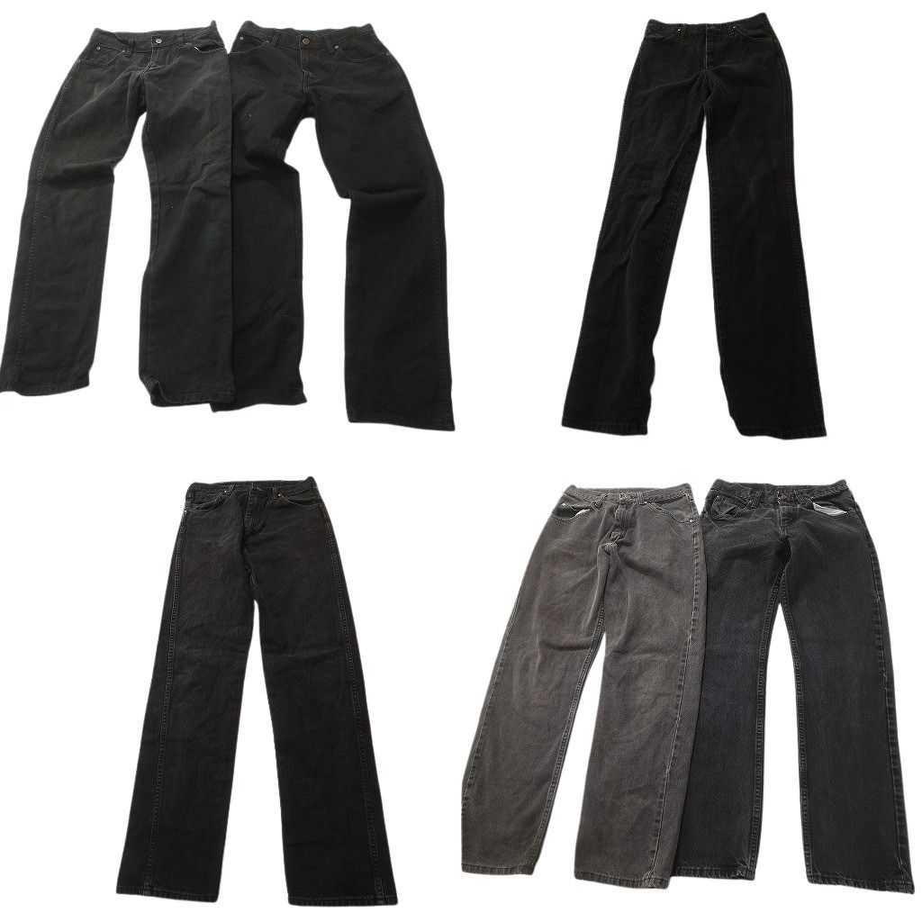 古着卸 Wrangler ラングラー ブラックデニム パンツ セット メンズ 30 革パッチ アメカジ フェード 古着 ND 0707