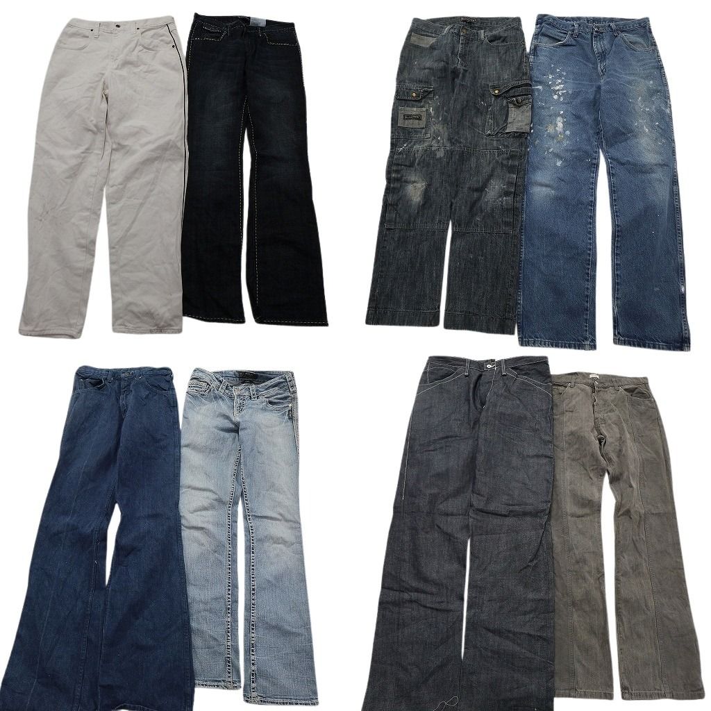 古着卸 デニム パンツ セット メンズ 34 33 30 27 ラスラー サイドライン フ フェード カーゴ 古着 ND 0733