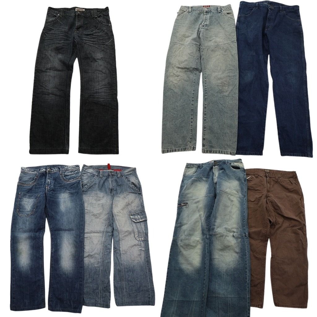 古着卸 デニム パンツ セット メンズ 34 36 38 40 フェード 茶色 カーゴ インディゴブルー 古着 ND 0732
