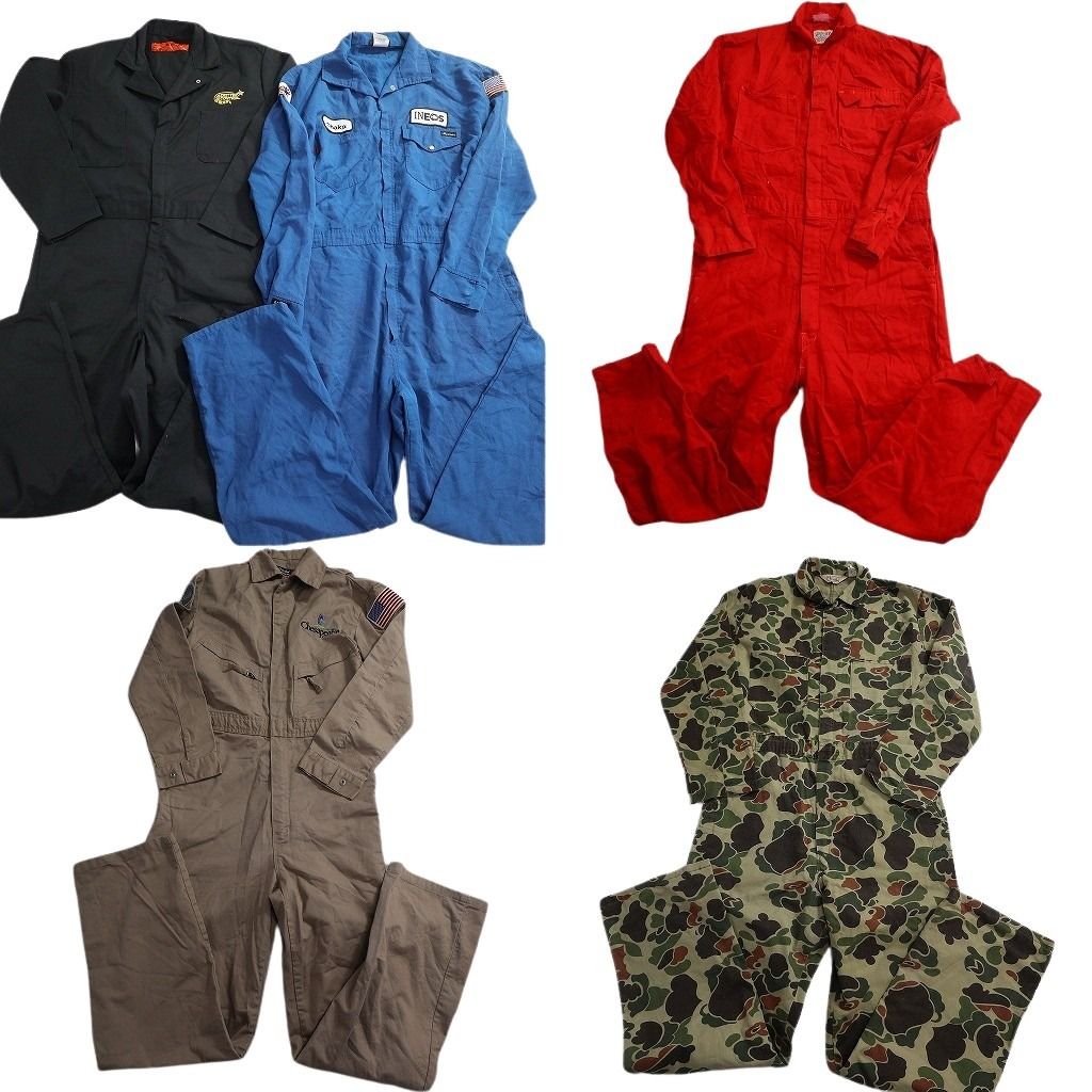 古着卸 L S オールインワン セット メンズ 38 46 48 カモ柄 ワーク ワッペン 古着 ND 0788