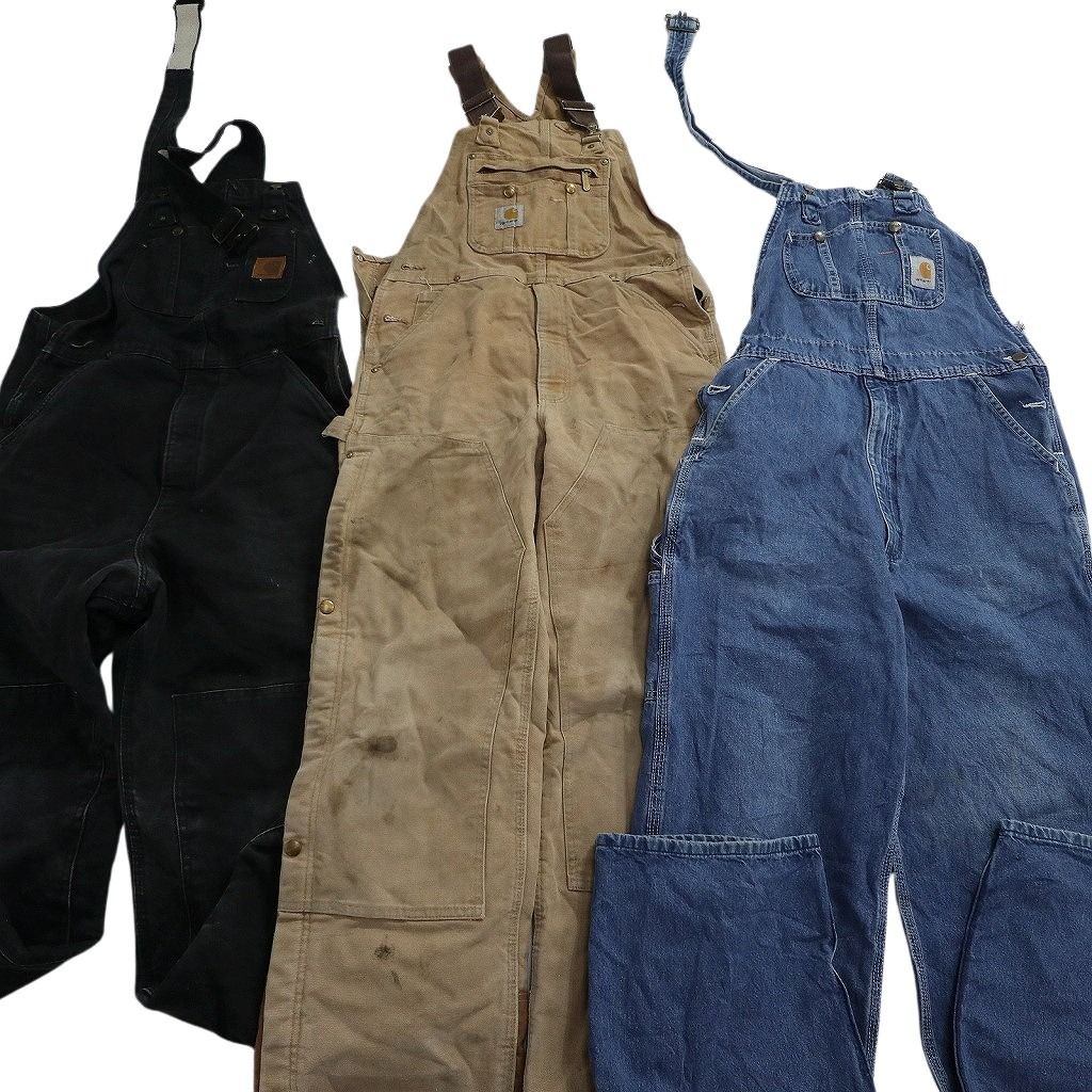 古着卸 カーハート オーバーオール セット メンズ 32 34 デニム ダック地 ブラック ダブルニー 古着 ND 0786