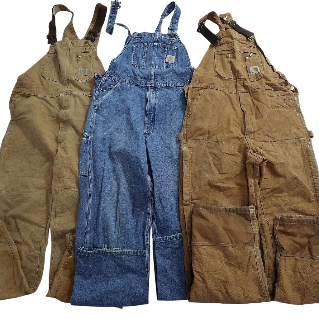 古着卸 カーハート オーバーオール セット メンズ 34 38 デニム ダック地 ダブルニー ワーク 古着 ND 0785