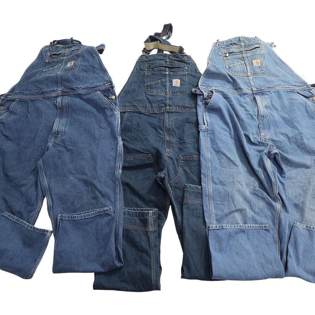 古着卸 カーハート デニム オーバーオール セット メンズ 40 44 ダブルニー インディゴブルー 古着 ND 0782
