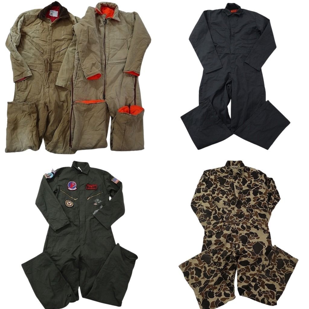 古着卸 L S オールインワン セット メンズ M 34 カモ柄 ダック地 ワーク ワッペン 古着 ND 0802