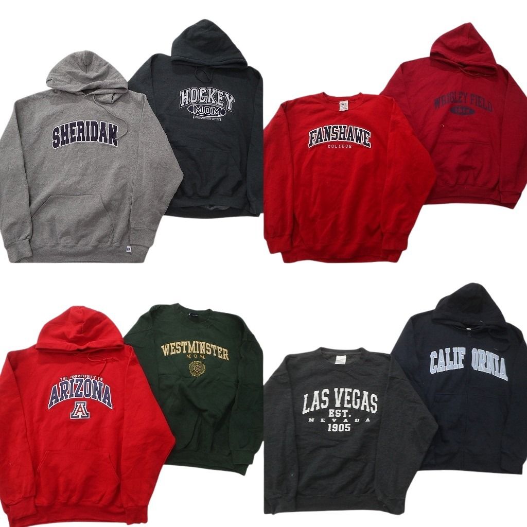 古着卸 カレッジ風 スウェット セット メンズ XL 2 アーチロゴ フーディー ラッセル クルーネック 古着 ND 0839