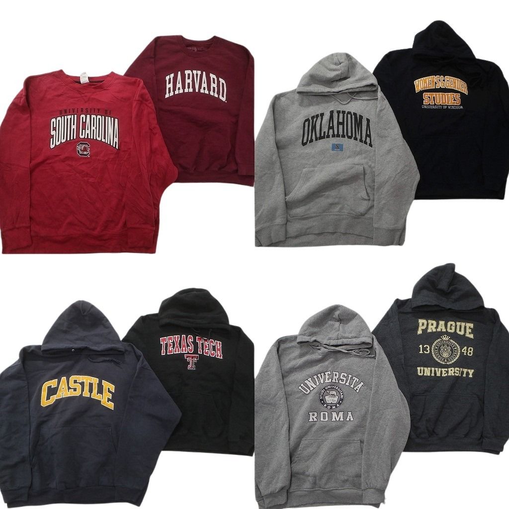 古着卸 カレッジ風 スウェット セット メンズ 2 XL アーチロゴ 三段ロゴ フーディー クルーネック 古着 ND 0829