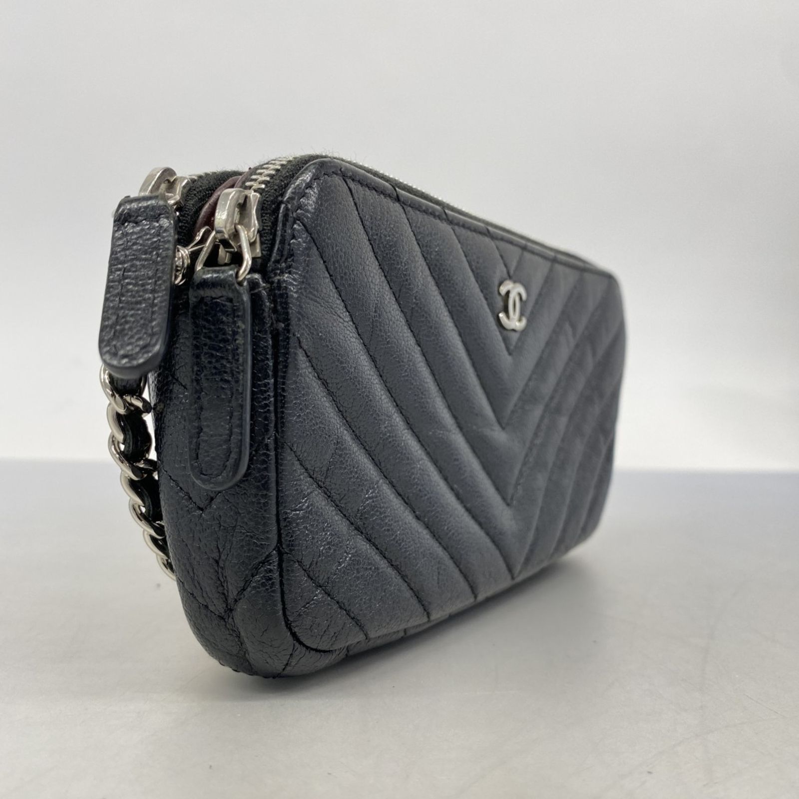 シャネル Chanel 財布 ショルダーウォレット Vステッチ チェーンショルダー キャビアスキン ブラック レディース