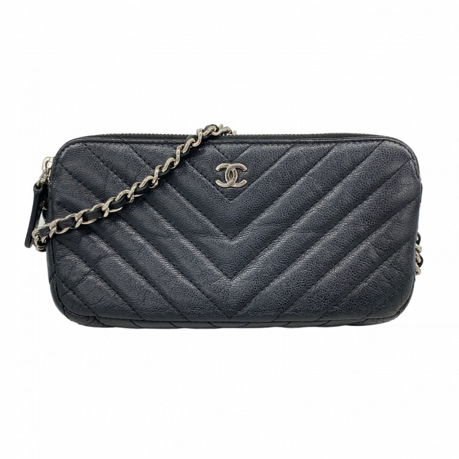 シャネル Chanel 財布 ショルダーウォレット Vステッチ チェーンショルダー キャビアスキン ブラック レディース