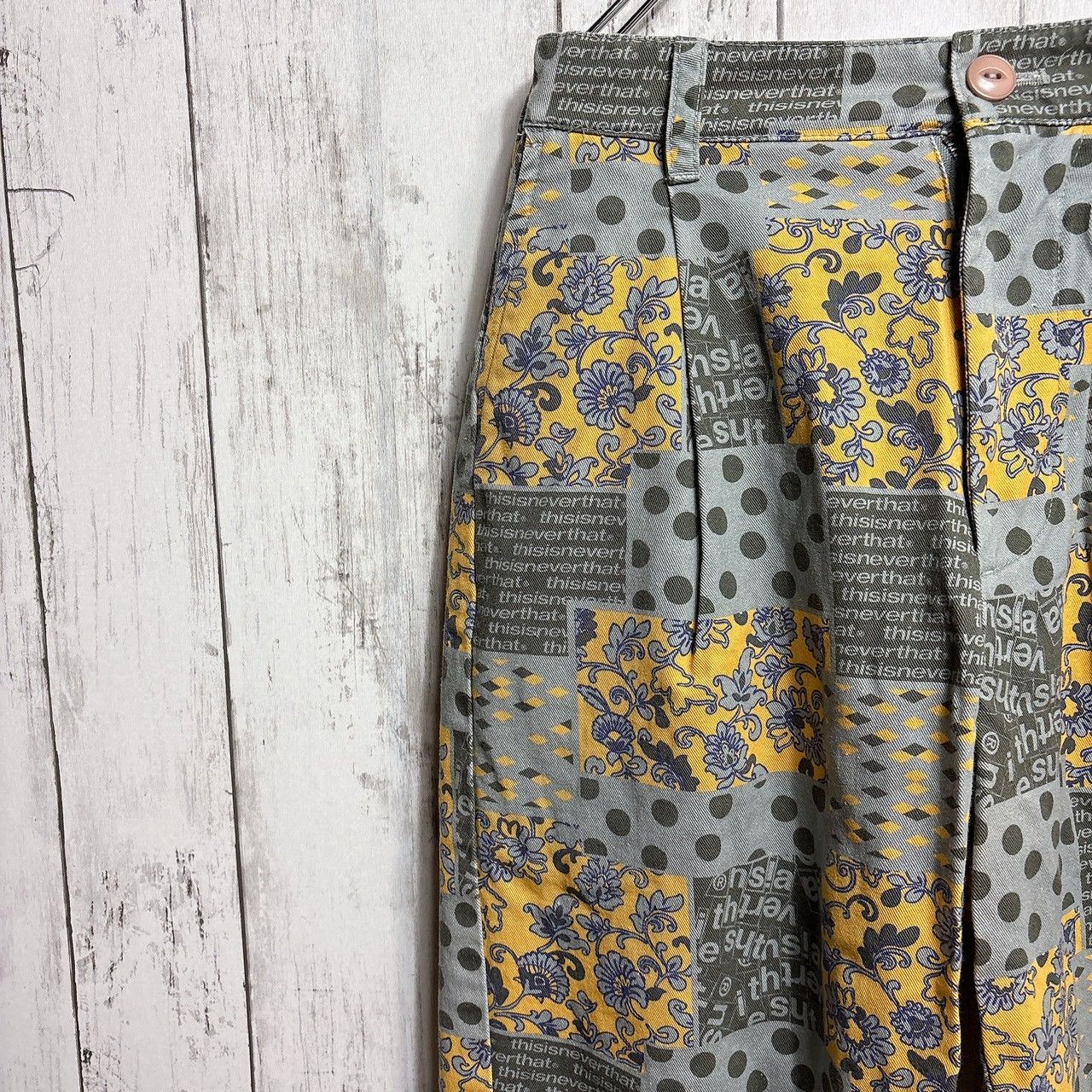thisisneverthat ディスイズネバーザット 総柄 パッチワークパンツ イエロー コットン100%