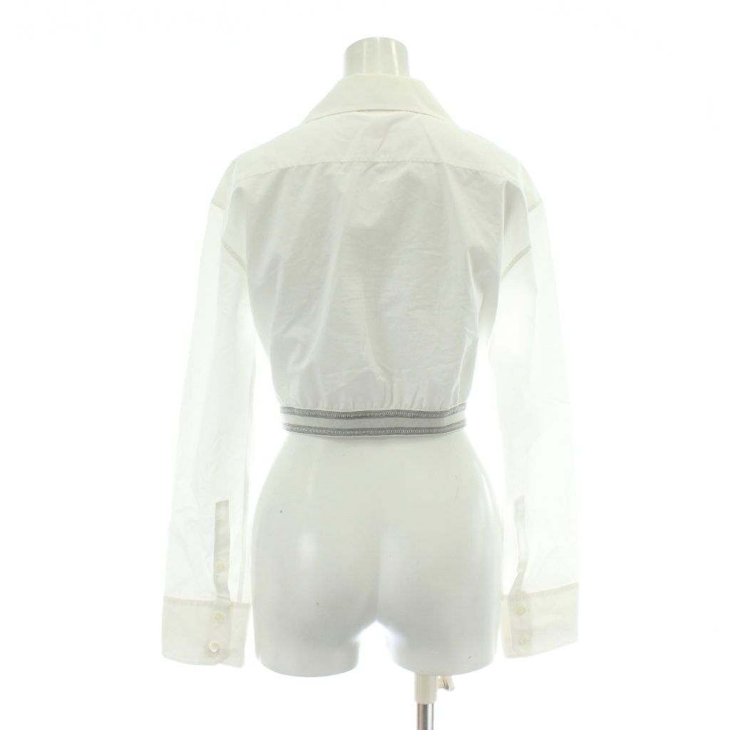  ロエベ LOEWE シャツ ブラウス 長袖 クロップド丈 ウエストバンド ロゴ 32 XXS 白 ホワイト XZ GY 18 長袖 シャツ ブラウス