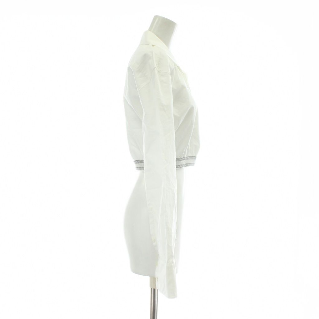 ロエベ LOEWE シャツ ブラウス 長袖 クロップド丈 ウエストバンド ロゴ 32 XXS 白 ホワイト XZ GY 18