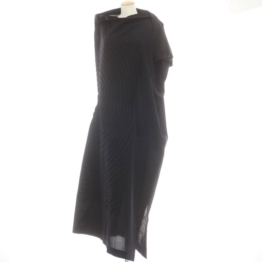 イッセイミヤケ ISSEY MIYAKE 春夏 プリーツ加工 ワンピース ブラック サイズ表記なし L位 レディース