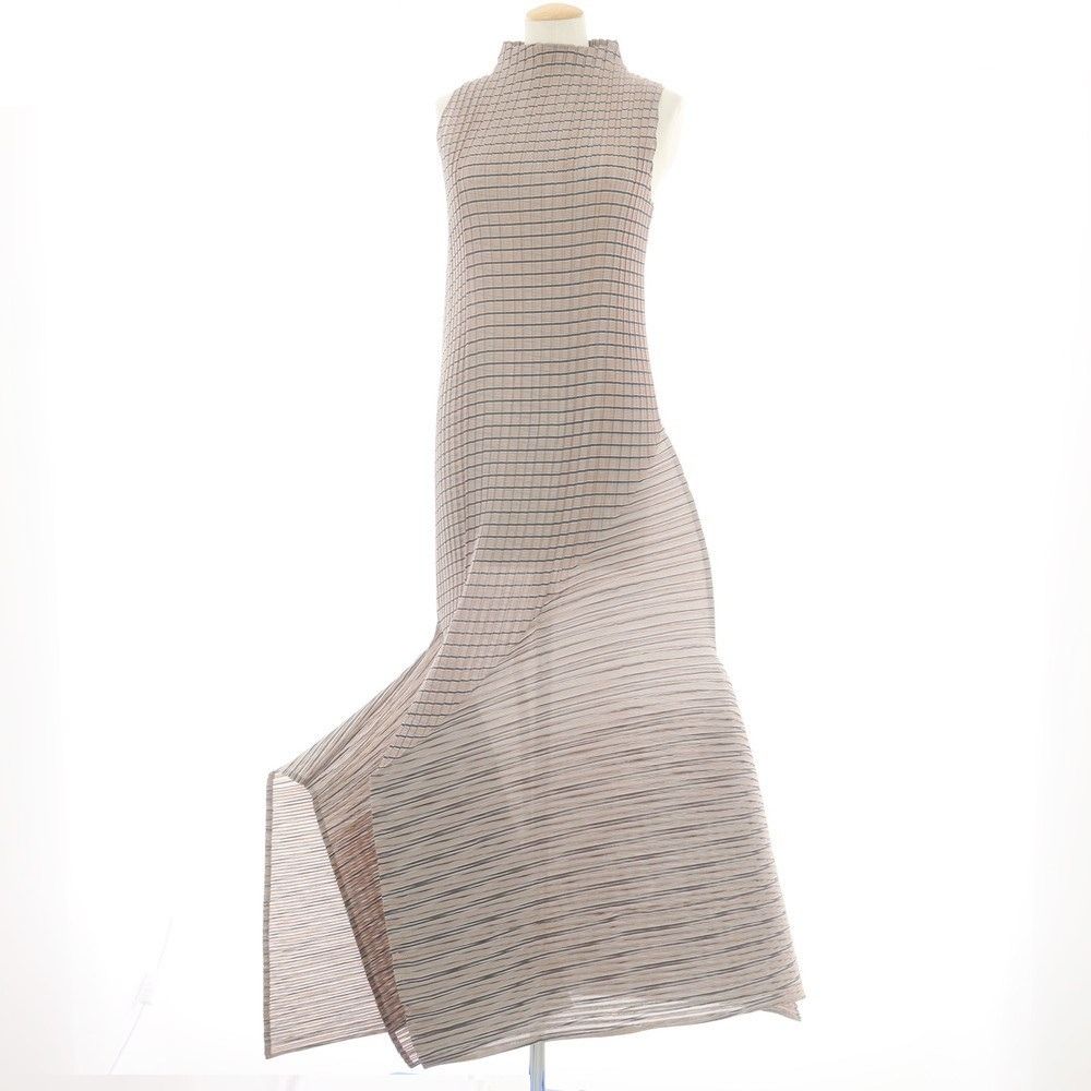 イッセイミヤケ ISSEY MIYAKE 秋冬 ワンピース ブラウンxグレー サイズ表記なし L位 レディース