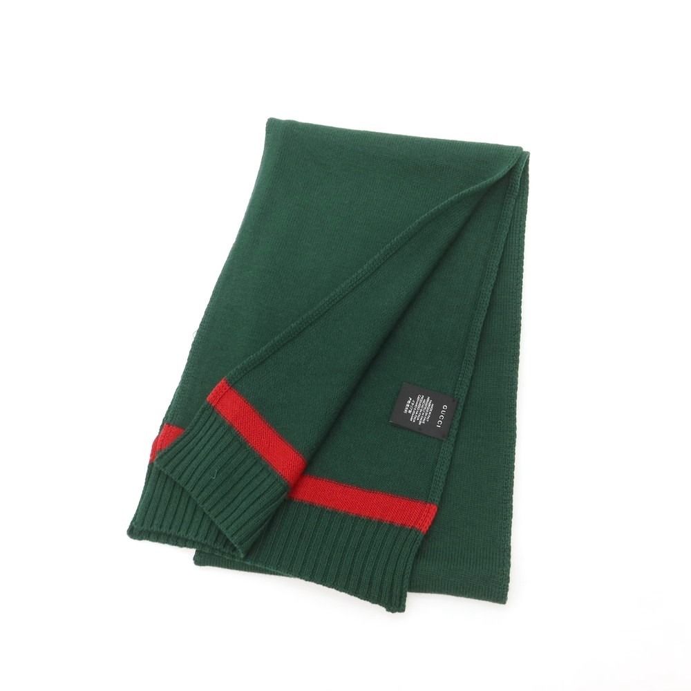 グッチ GUCCI ウール マフラー グリーンxレッド ユニセックス