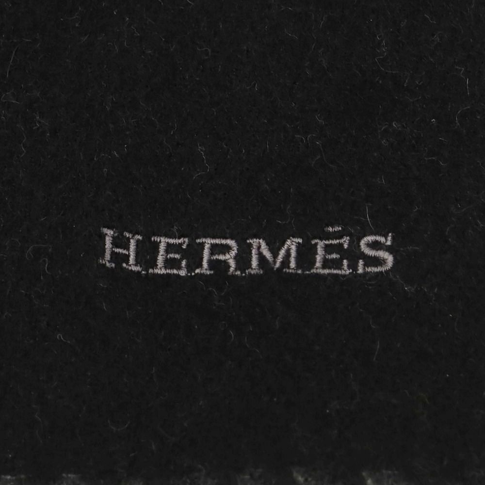 中古】エルメス HERMES ウール マフラー ブラックxグレー【ユニ