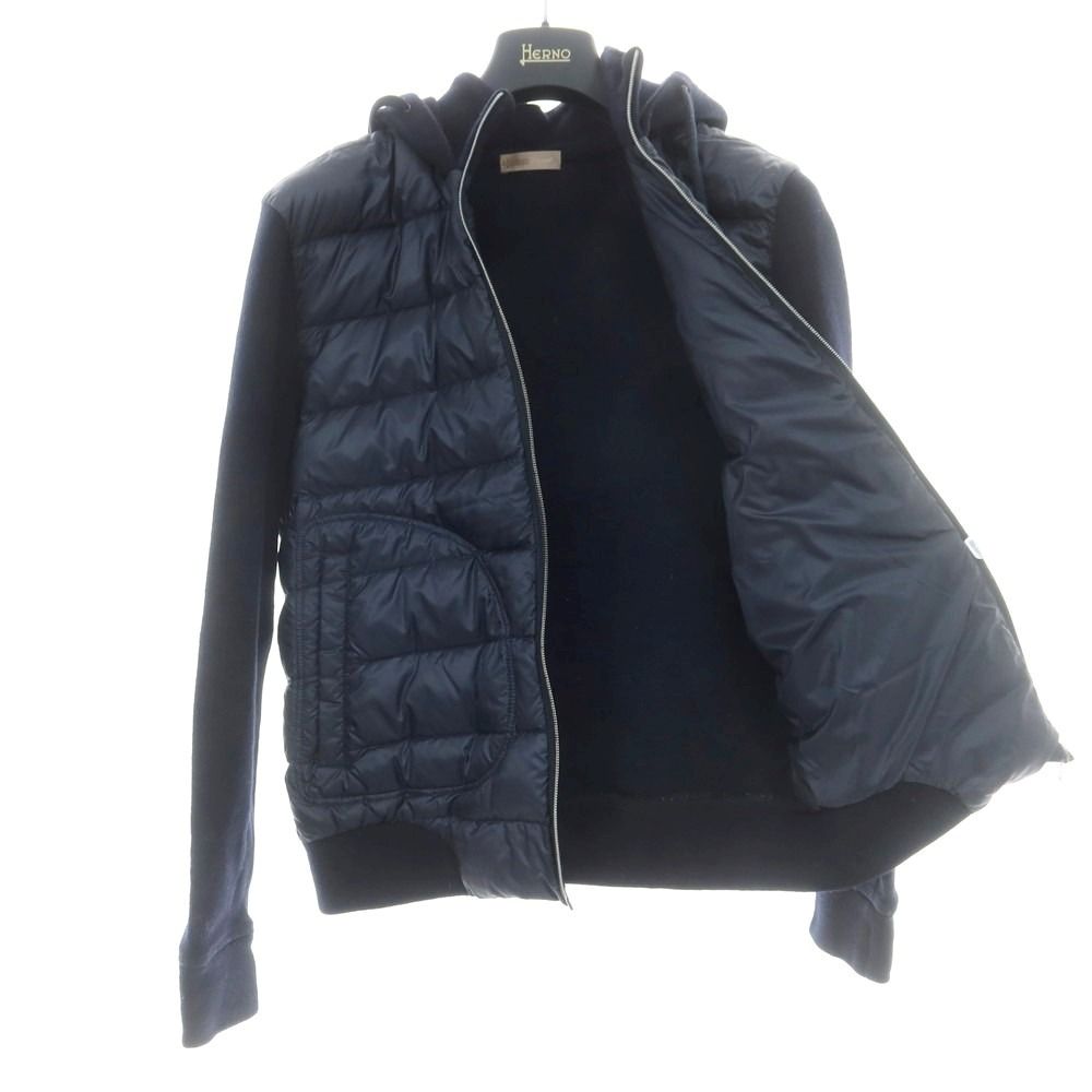 HERNO ヘルノハイブリッド ナイロン ニット 切替 ジャケット48ネイビー 中古】ヘルノ Herno ナイロン ニット切替 ダウンジャケット ネイビー