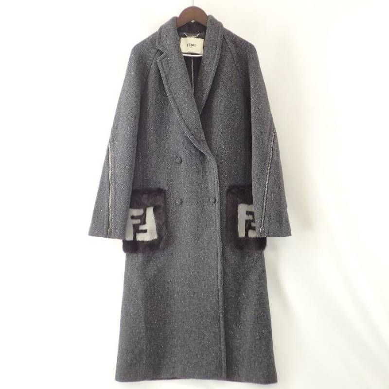 極美品 フェンディ FENDI FF8692 FFロゴミンクファー メランジ