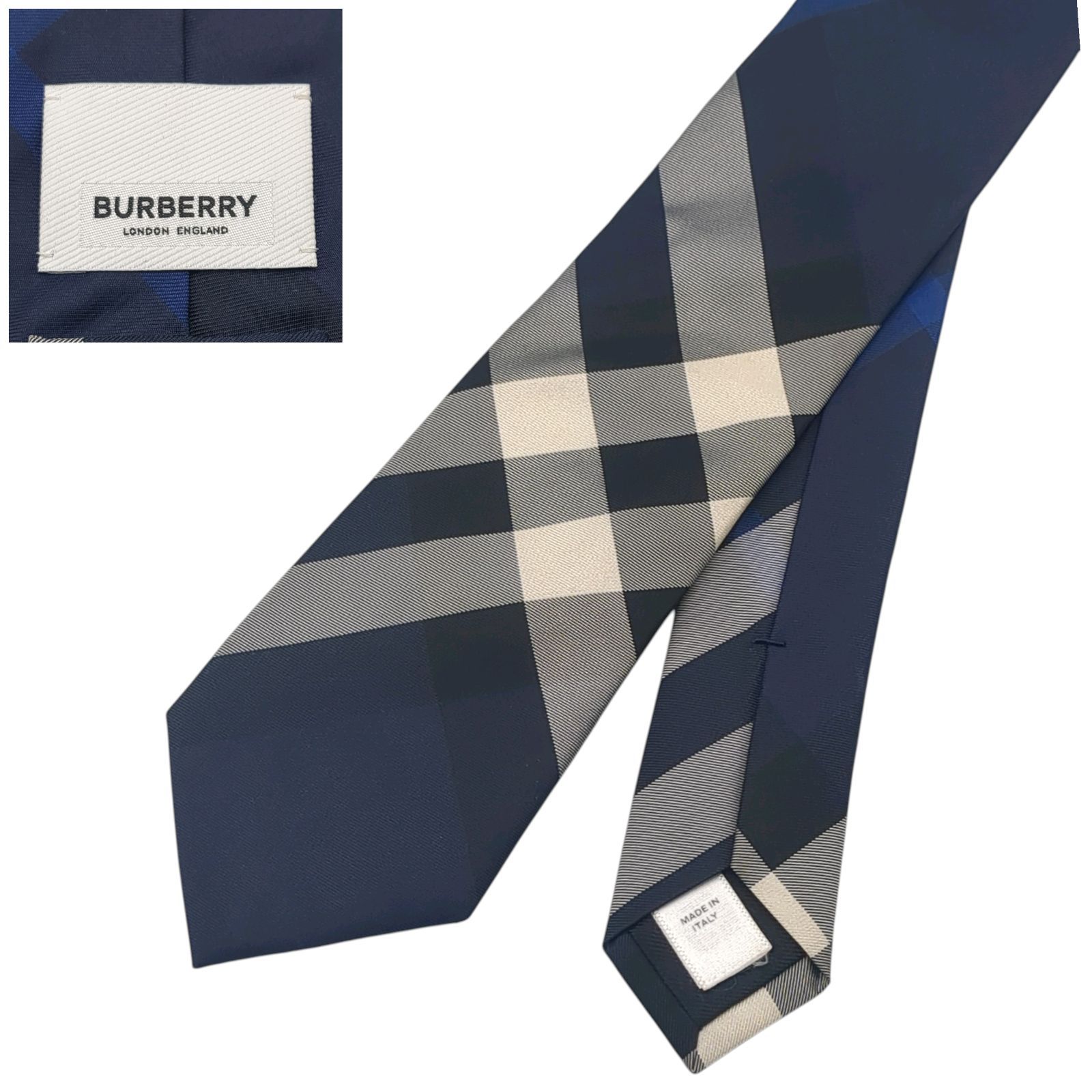 美品】BURBERRY バーバリー ネクタイ 現行タグ メガチェック ネイビー