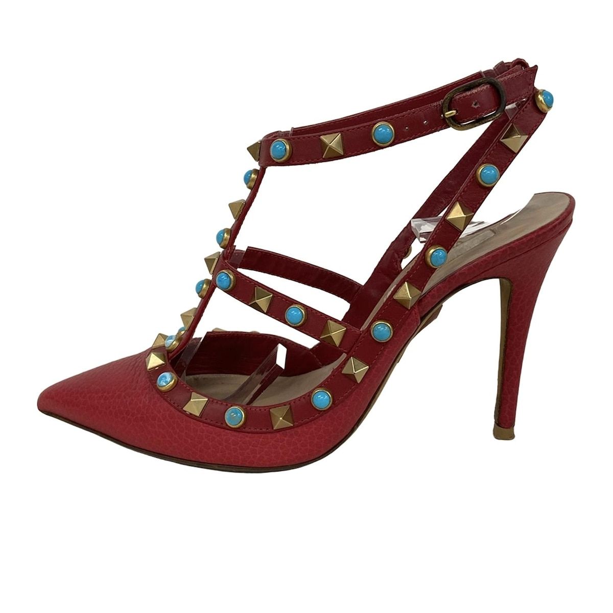 バレンチノガラバーニ サンダル 35 1 2 レディース - レッド×ゴールド×ライトブルー スタッズ レザー