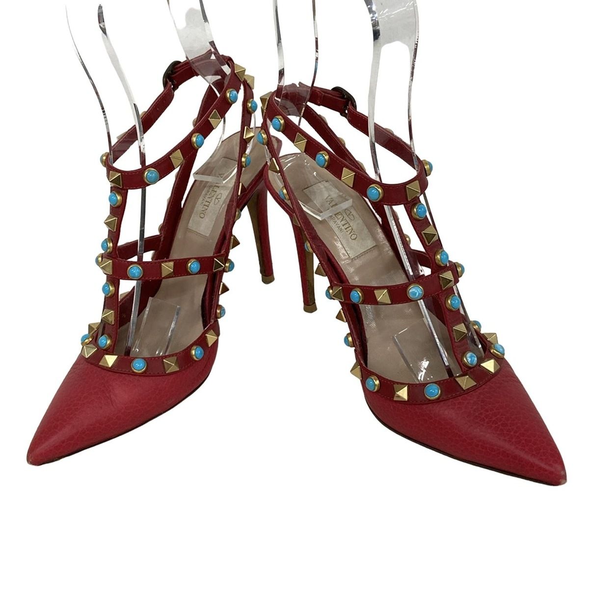 バレンチノガラバーニ サンダル 35 1 2 レディース - レッド×ゴールド×ライトブルー スタッズ レザー