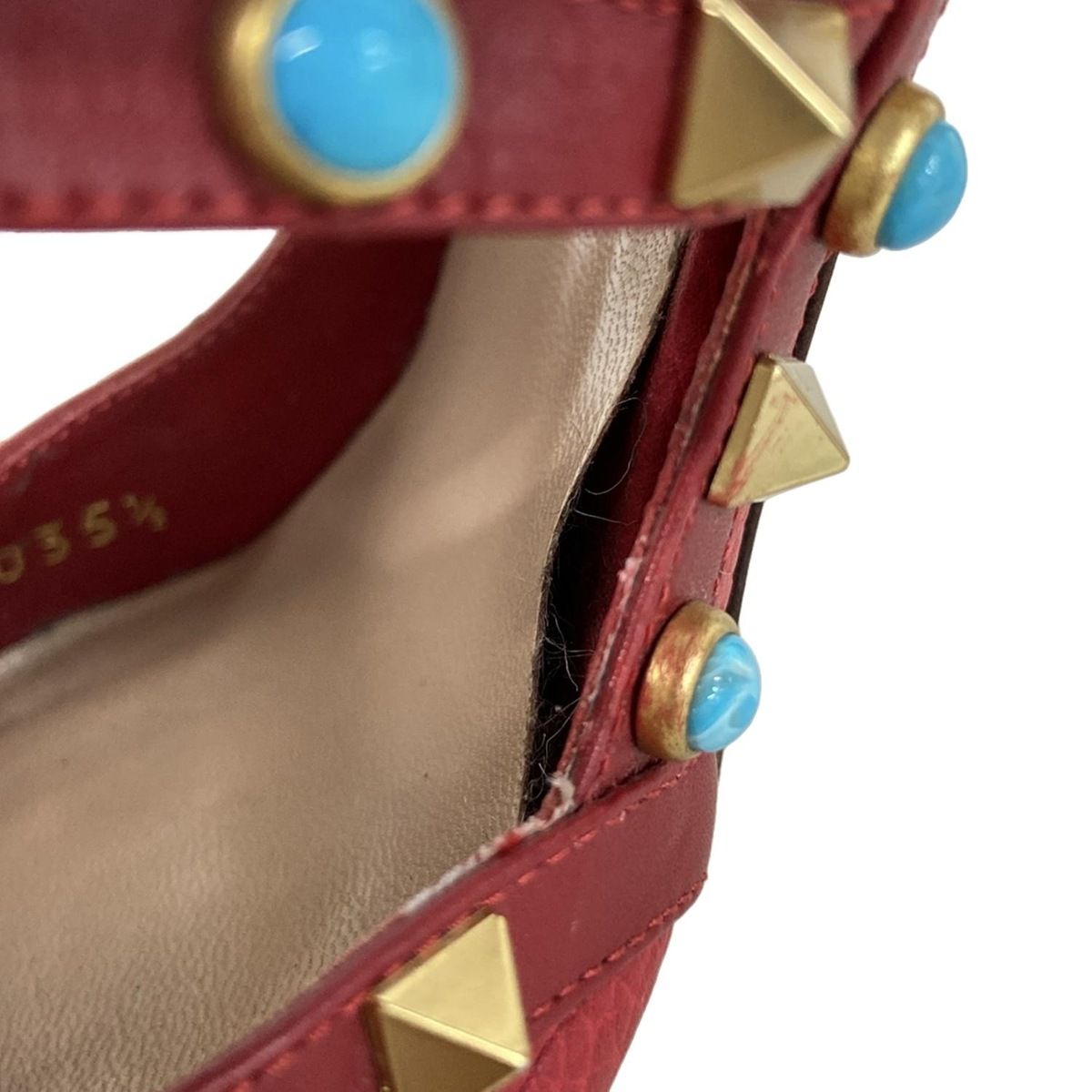  バレンチノガラバーニ サンダル 35 1 2 レディース - レッド×ゴールド×ライトブルー スタッズ レザー サンダル サンダル ミュール