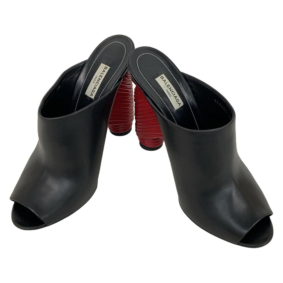 バレンシアガ ミュール 39 - 黒×レッド レザー