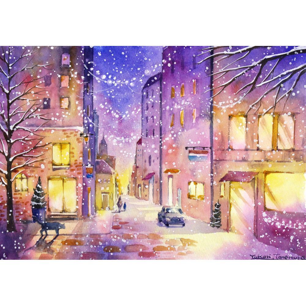 さくらさま 原画 灯色の雪 SMサイズ 水彩画 2928