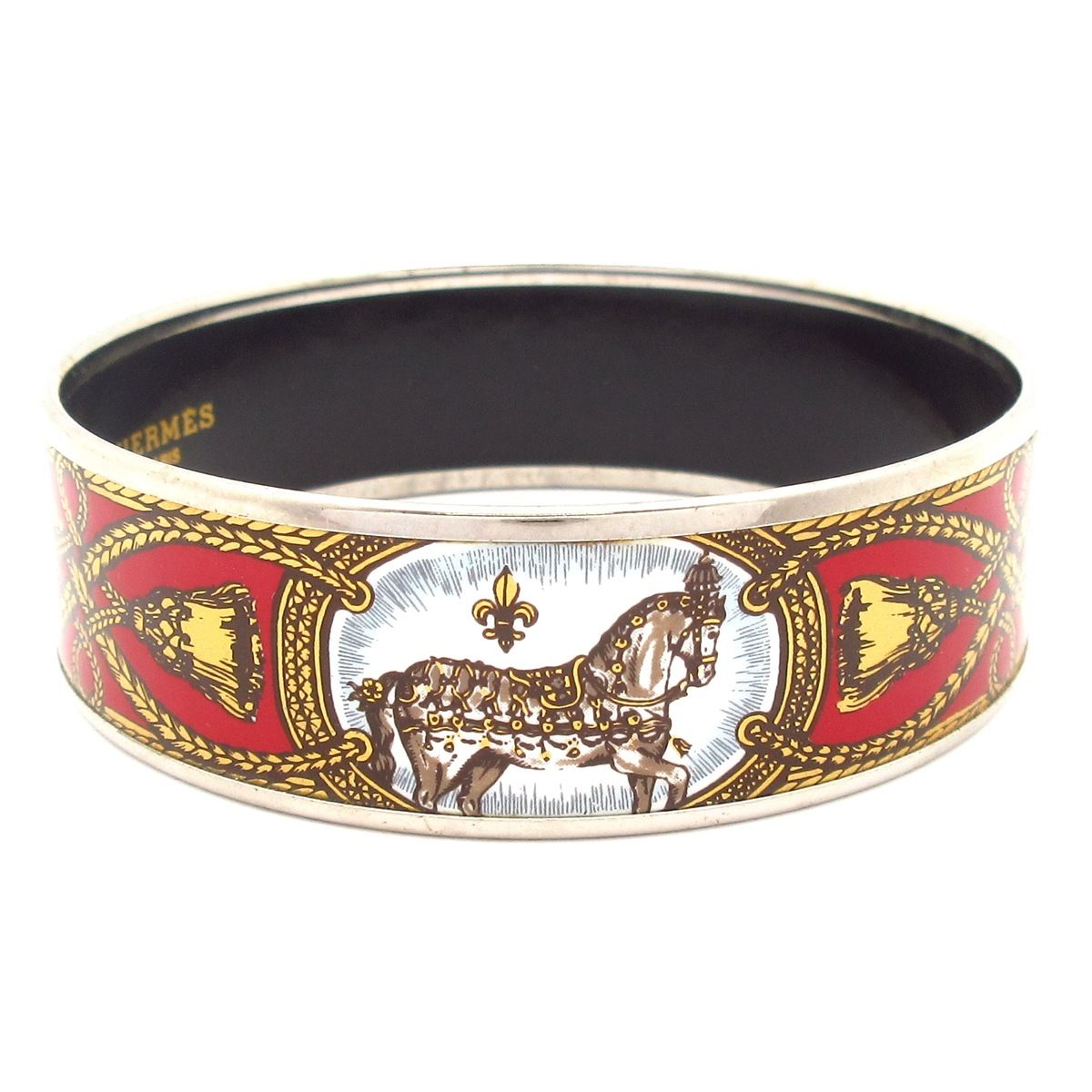 HERMES エルメス バングル エマイユ シルバー レッド マルチ 馬