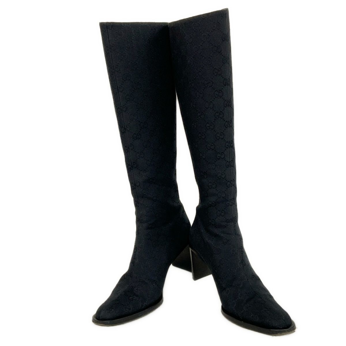 GUCCI グッチ ロングブーツ 37 C レディース GG柄 黒
