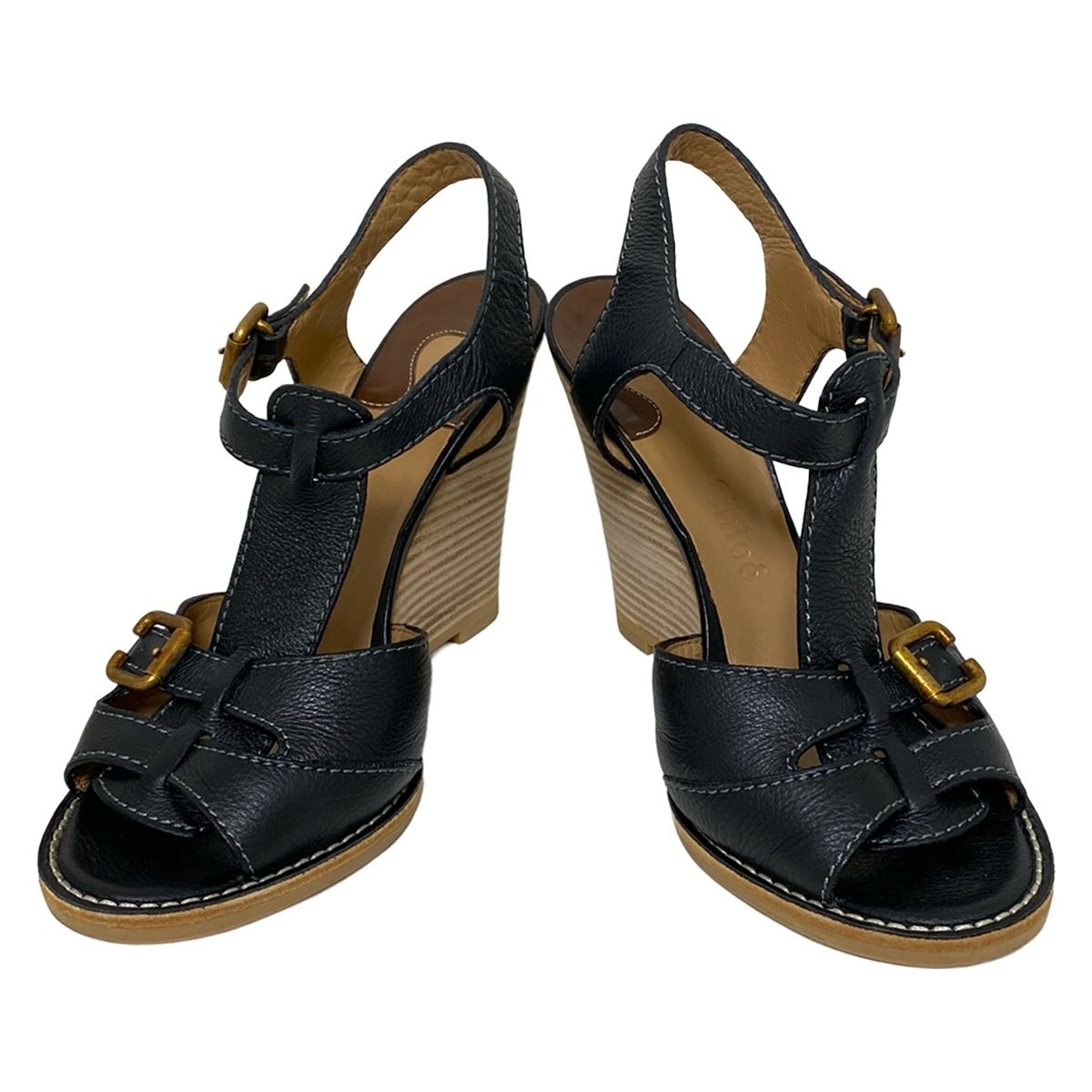 Chloe(クロエ) サンダル 38 レディース - 黒 ウェッジソール/アウト