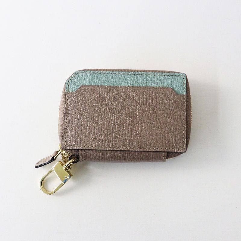 ラルコバレーノ l arcobaleno スマートWキーケース TORTORA ミントグリーン モカ ゴートレザー キーリング