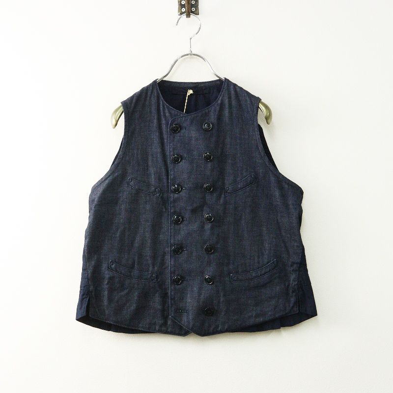 定価4.8万 45 R rpm フォーティファイブアール 45プチデニムのベスト 濃 3 インディゴ ネイビー ジレ ダブル