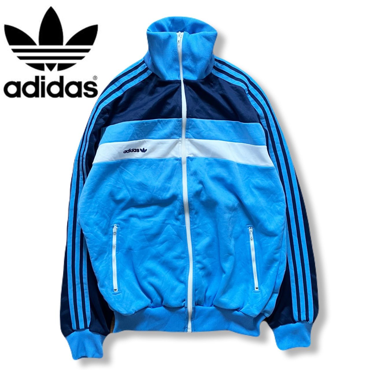 Adidas jacket アディダス　80s〜90s 水色 ヴィンテージ adidas アディダス 80s - 90s L ブルー ハイネック
